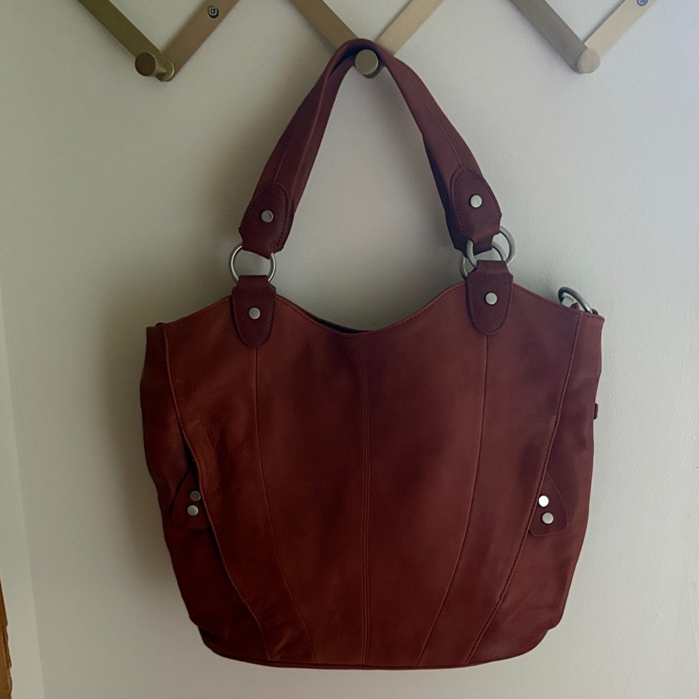 Ellington Rust Leather Convertible Tote Bag